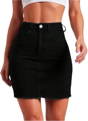 Denim Skirt Women Y2k High Waisted Slim Fit Frayed Mini Short Jean Skirts Cowgirl Country Concert Outfits with Pockets