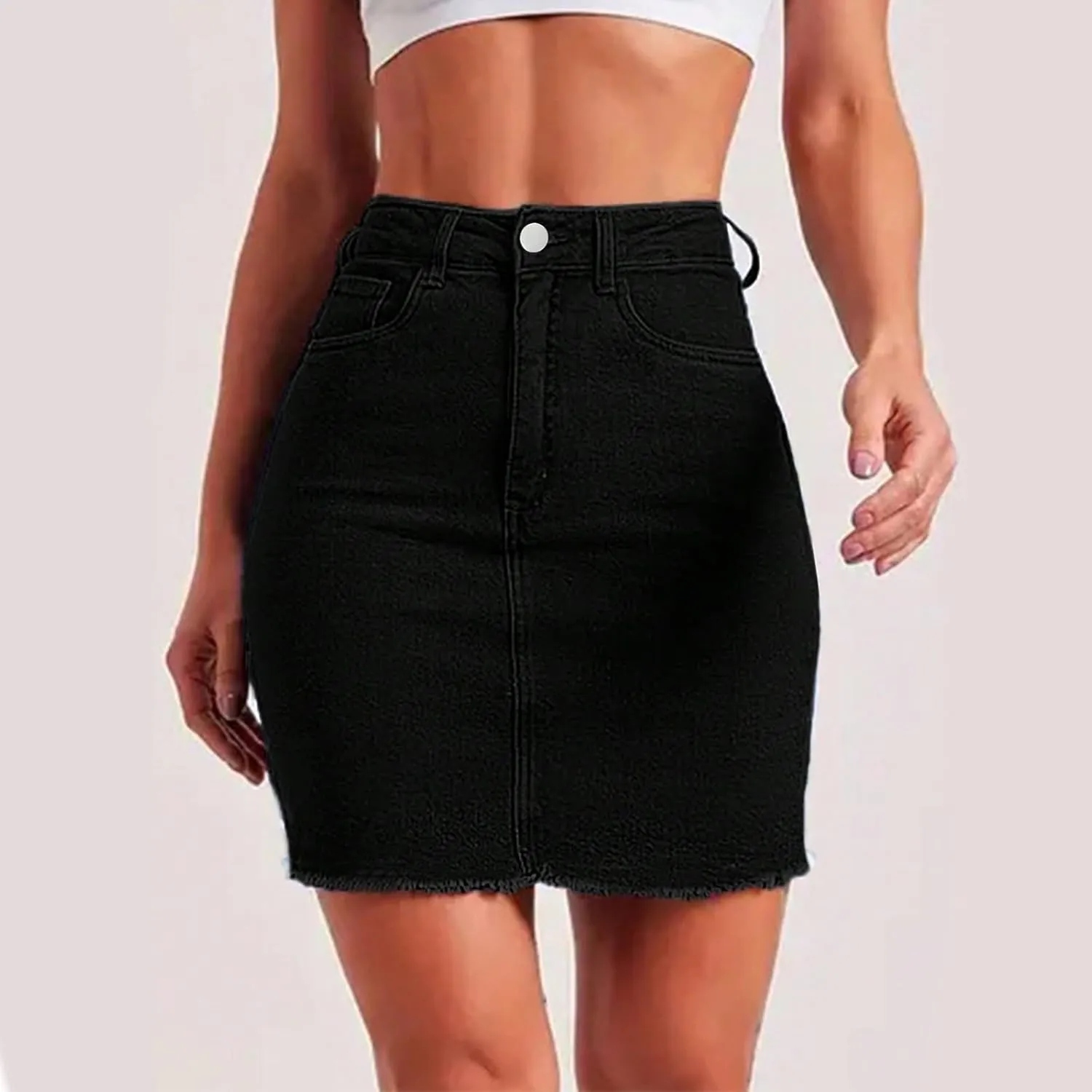 Denim Skirt Women Y2k High Waisted Slim Fit Frayed Mini Short Jean Skirts Cowgirl Country Concert Outfits with Pockets