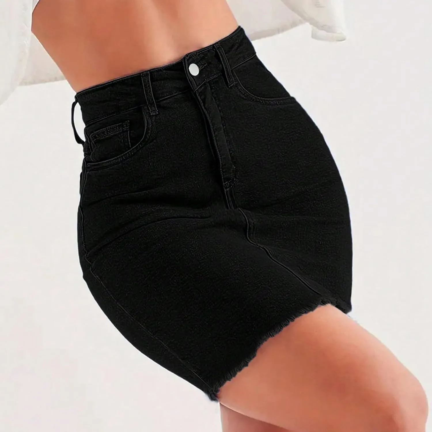 Denim Skirt Women Y2k High Waisted Slim Fit Frayed Mini Short Jean Skirts Cowgirl Country Concert Outfits with Pockets