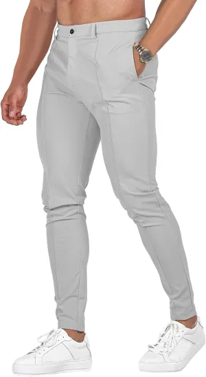 DGHM-JLMY Men's Solid Color Chinos Lightweight Casual Slim Fit Stretch Pants Flat-Front Skinny Regular Dress Pants