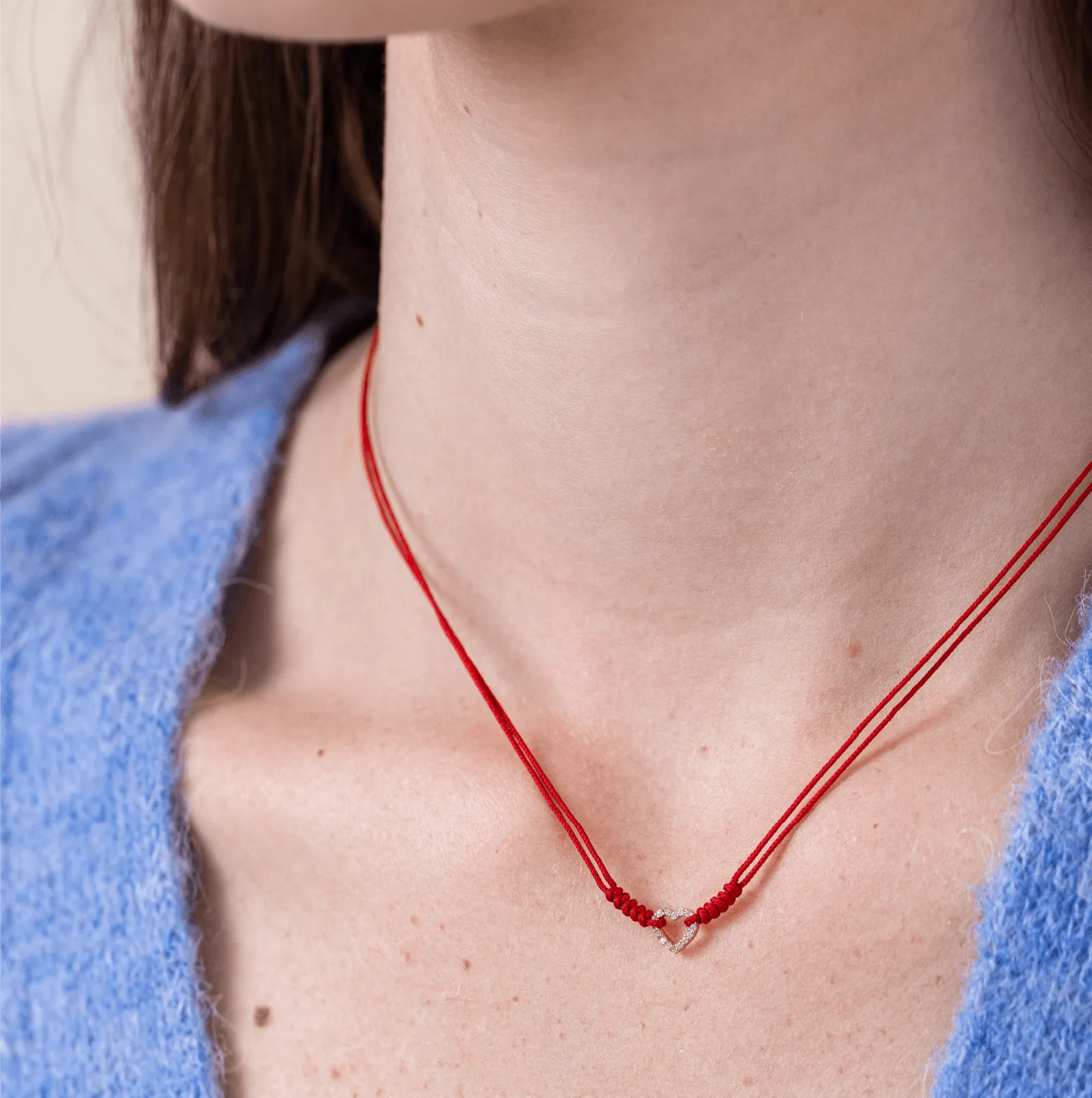 Diamond Outline Heart String of Love Necklace - 14K White Gold