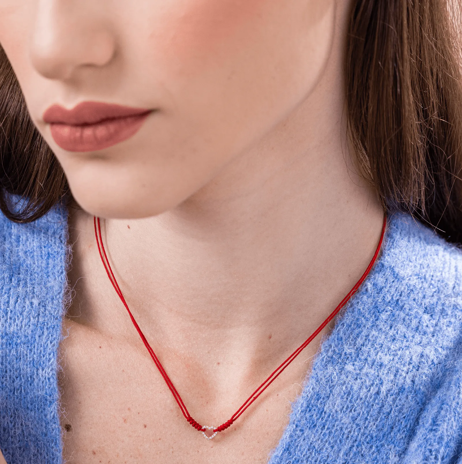 Diamond Outline Heart String of Love Necklace - 14K White Gold