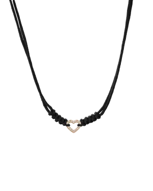 Diamond Outline Heart String of Love Necklace - 14K Yellow Gold