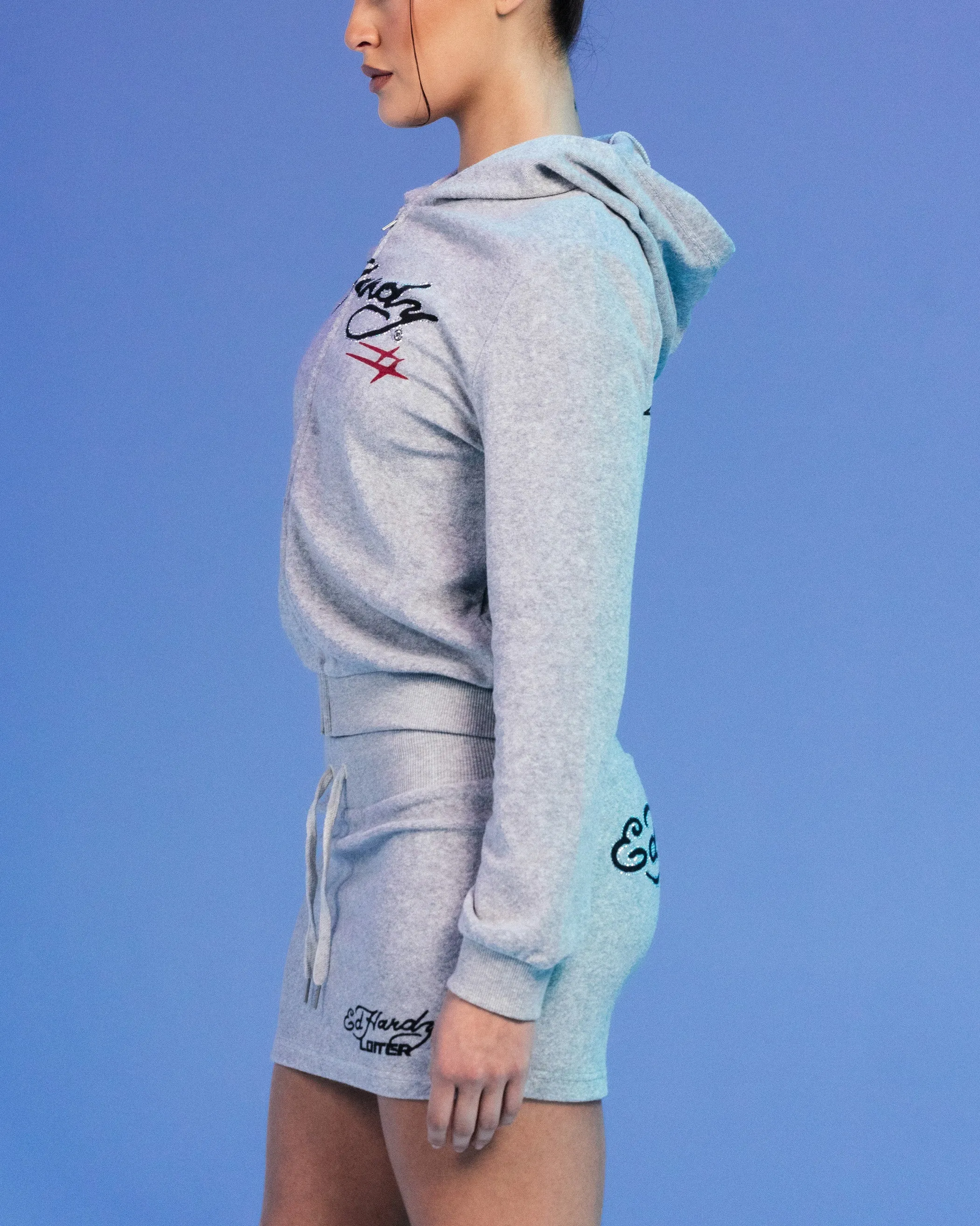 Ed Hardy By Loiter Women's Longue Hoodie Light Grey Marle