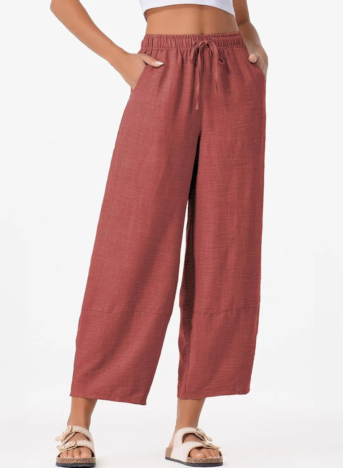 EVALESS Womens Baggy Wide Leg Pants Casual Drawstring Elastic Waisted Palazzo Harem Trousers with Pockets