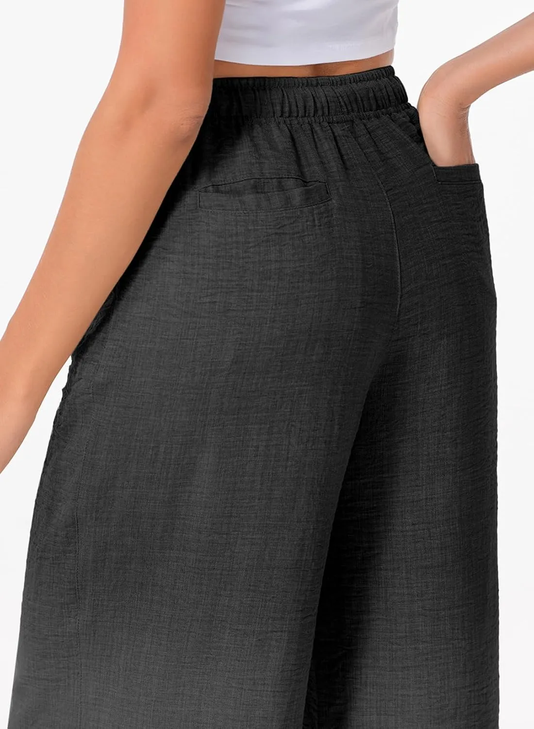 EVALESS Womens Baggy Wide Leg Pants Casual Drawstring Elastic Waisted Palazzo Harem Trousers with Pockets
