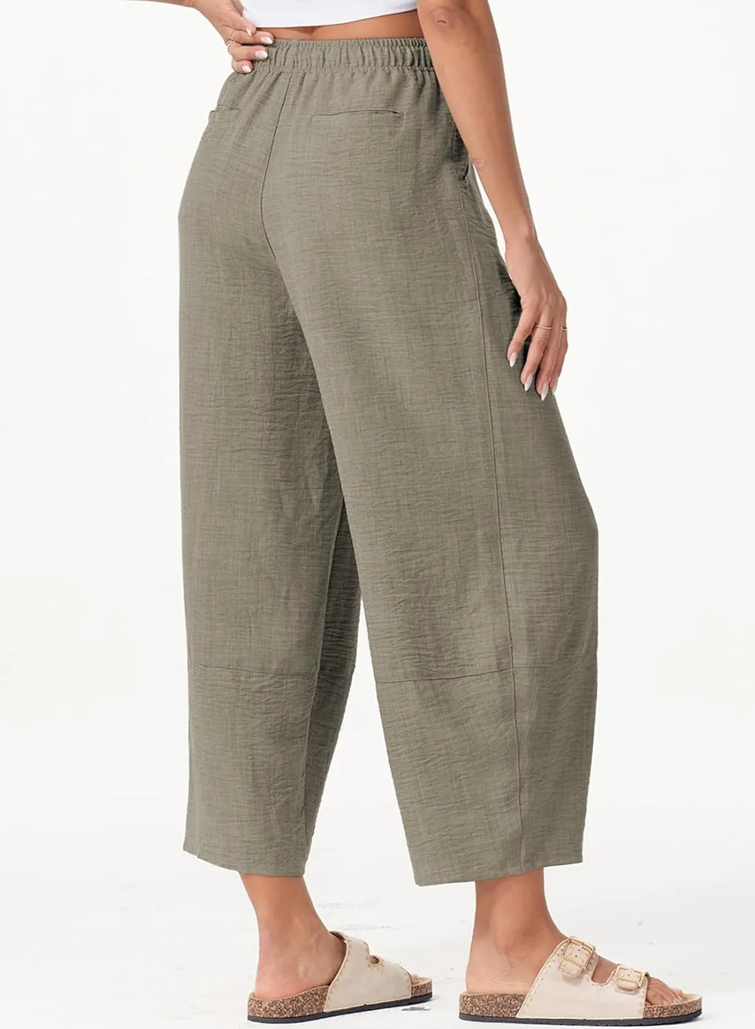 EVALESS Womens Baggy Wide Leg Pants Casual Drawstring Elastic Waisted Palazzo Harem Trousers with Pockets