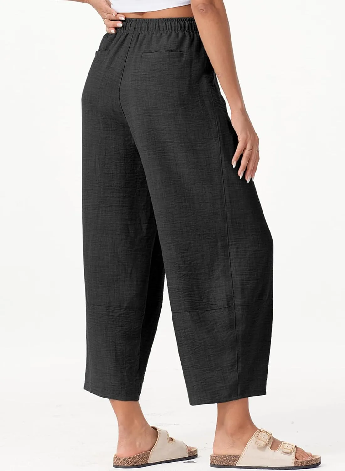 EVALESS Womens Baggy Wide Leg Pants Casual Drawstring Elastic Waisted Palazzo Harem Trousers with Pockets