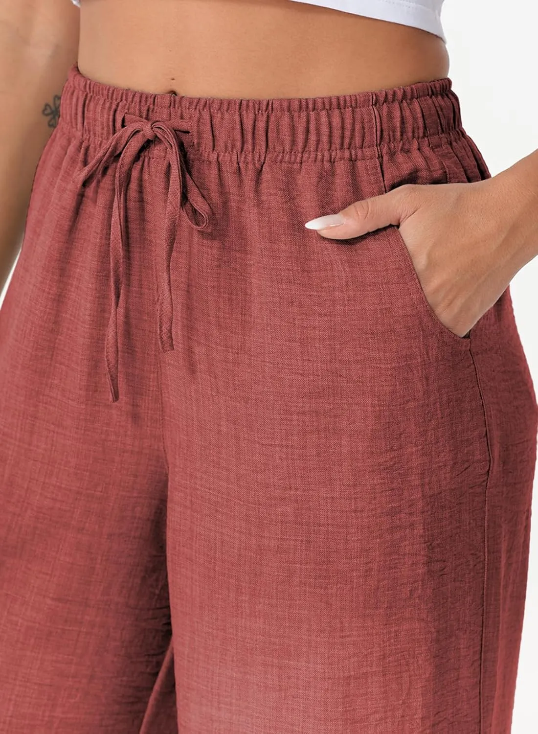 EVALESS Womens Baggy Wide Leg Pants Casual Drawstring Elastic Waisted Palazzo Harem Trousers with Pockets