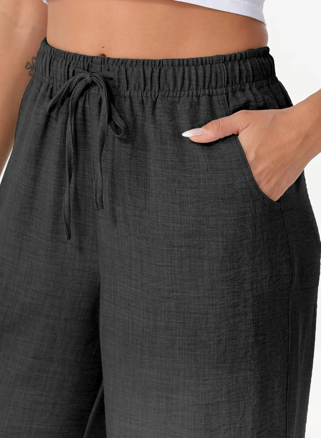 EVALESS Womens Baggy Wide Leg Pants Casual Drawstring Elastic Waisted Palazzo Harem Trousers with Pockets