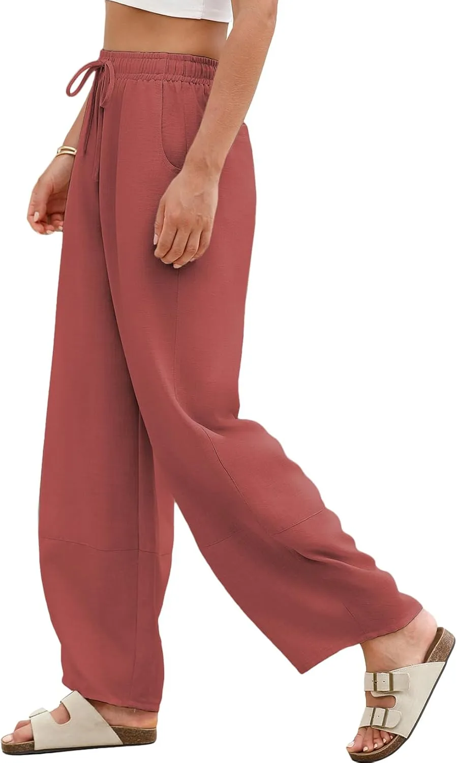 EVALESS Womens Baggy Wide Leg Pants Casual Drawstring Elastic Waisted Palazzo Harem Trousers with Pockets