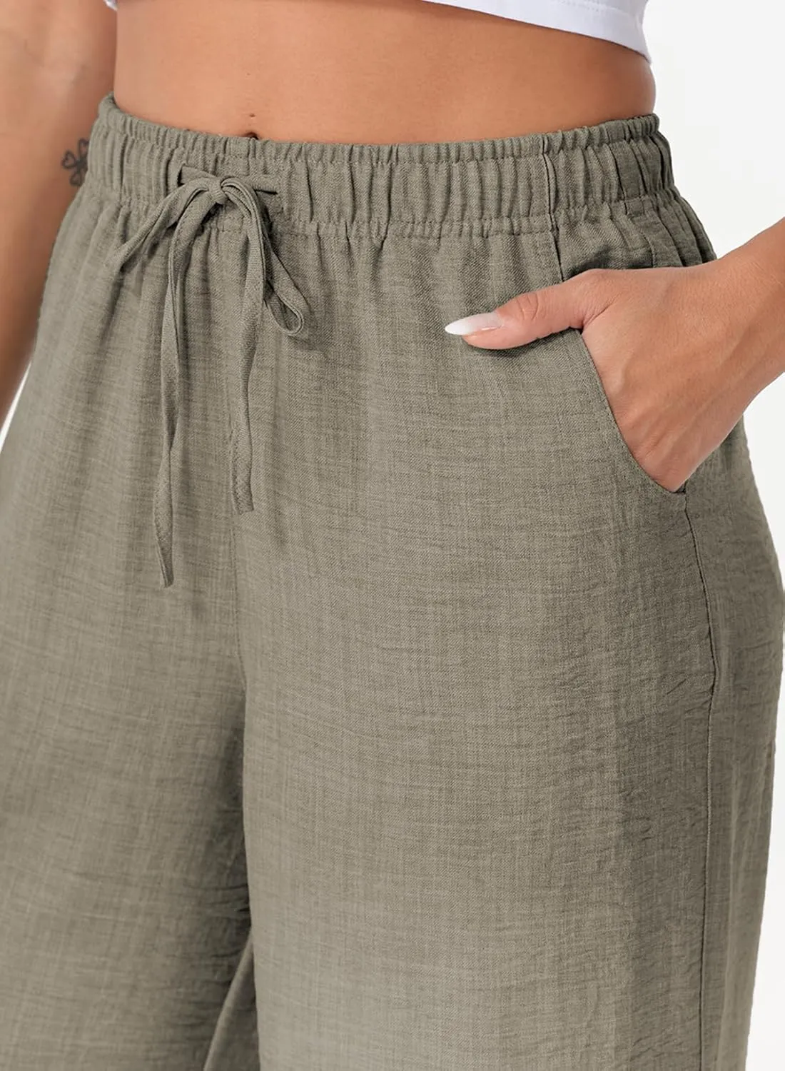 EVALESS Womens Baggy Wide Leg Pants Casual Drawstring Elastic Waisted Palazzo Harem Trousers with Pockets