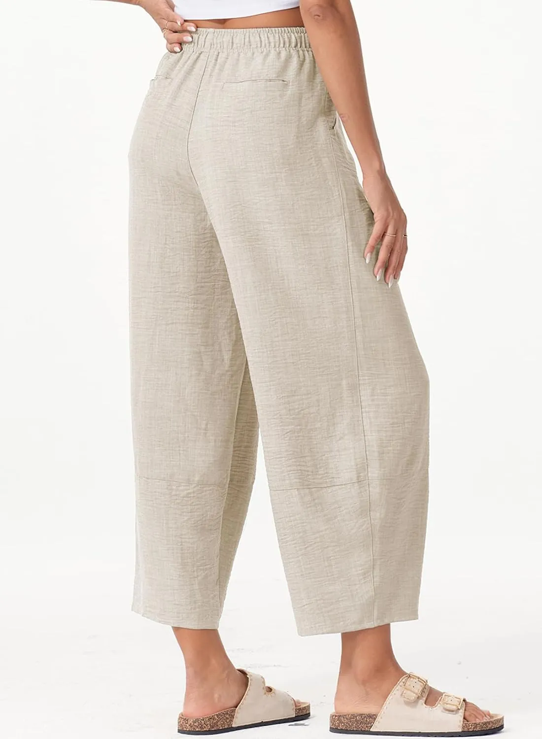 EVALESS Womens Baggy Wide Leg Pants Casual Drawstring Elastic Waisted Palazzo Harem Trousers with Pockets