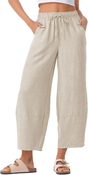EVALESS Womens Baggy Wide Leg Pants Casual Drawstring Elastic Waisted Palazzo Harem Trousers with Pockets