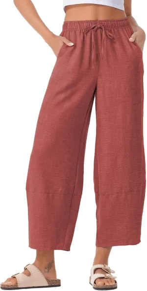 EVALESS Womens Baggy Wide Leg Pants Casual Drawstring Elastic Waisted Palazzo Harem Trousers with Pockets