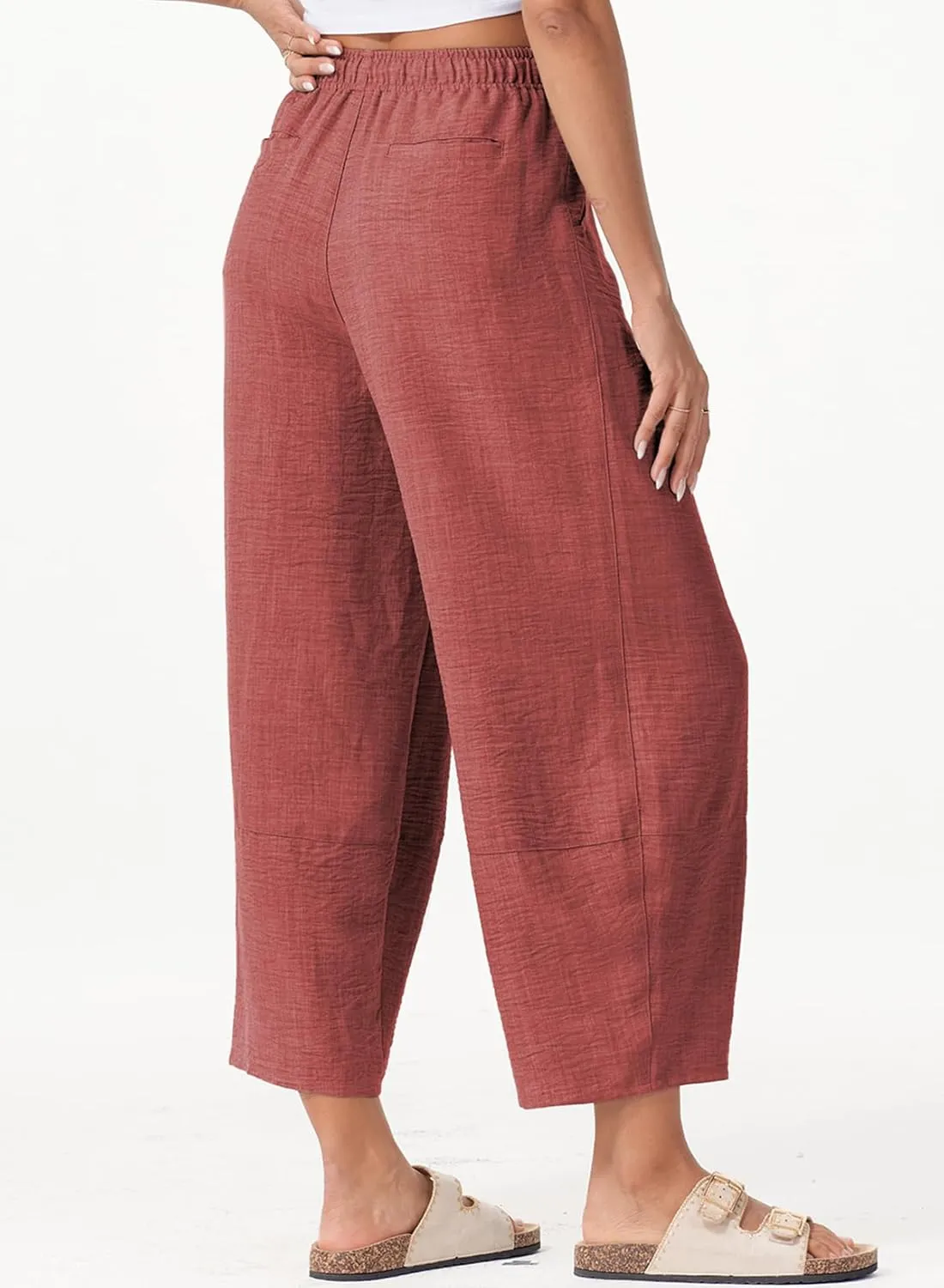 EVALESS Womens Baggy Wide Leg Pants Casual Drawstring Elastic Waisted Palazzo Harem Trousers with Pockets