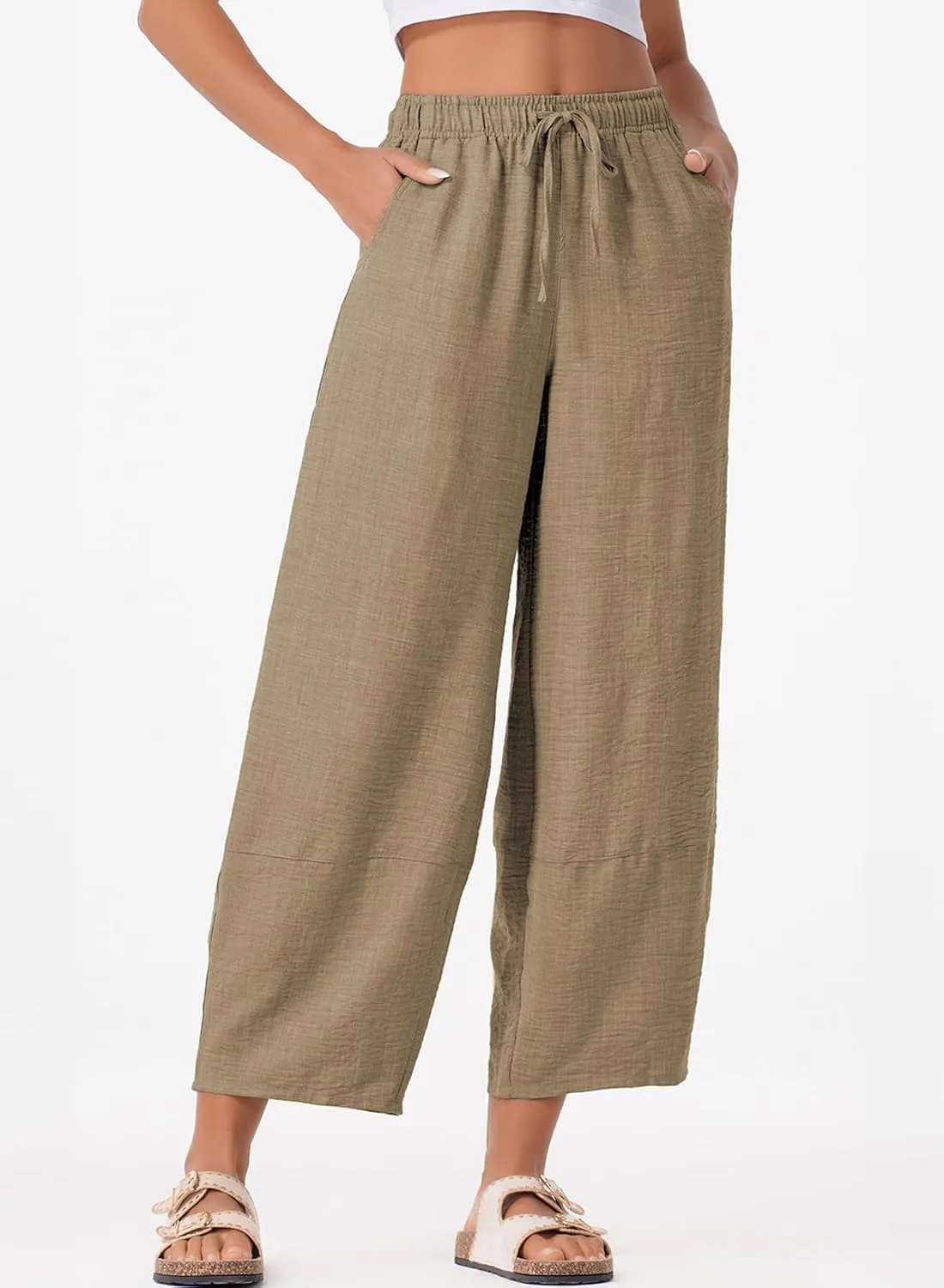 EVALESS Womens Baggy Wide Leg Pants Casual Drawstring Elastic Waisted Palazzo Harem Trousers with Pockets