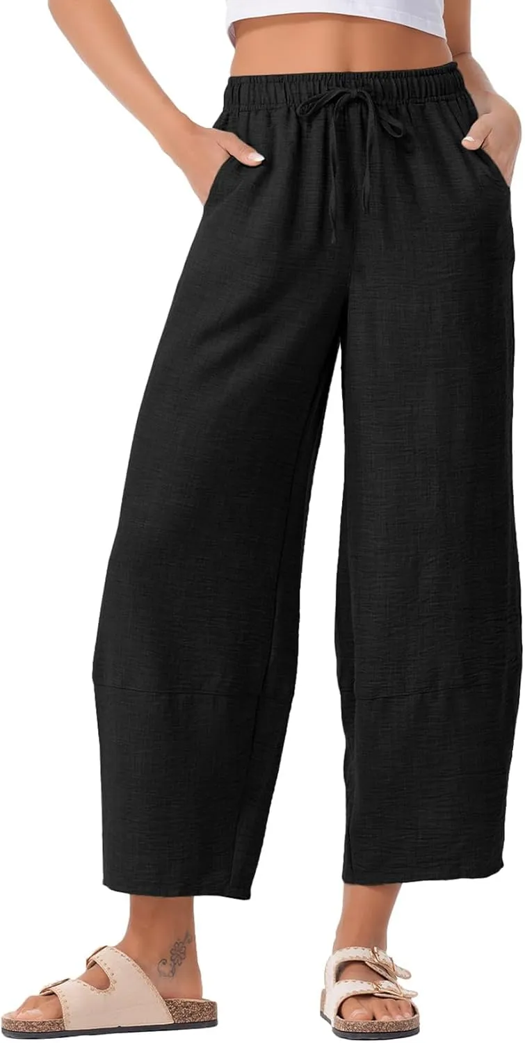 EVALESS Womens Baggy Wide Leg Pants Casual Drawstring Elastic Waisted Palazzo Harem Trousers with Pockets