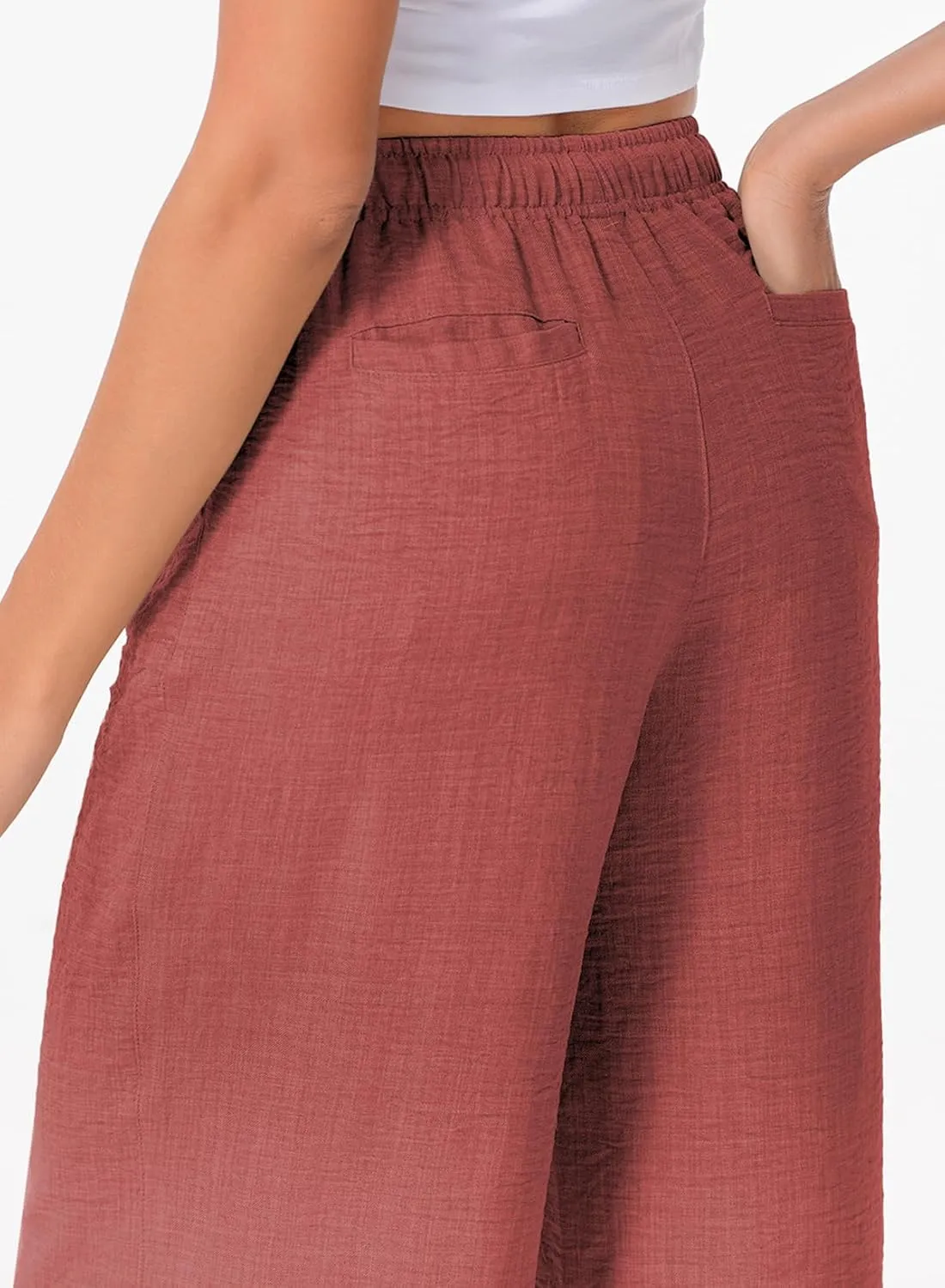 EVALESS Womens Baggy Wide Leg Pants Casual Drawstring Elastic Waisted Palazzo Harem Trousers with Pockets