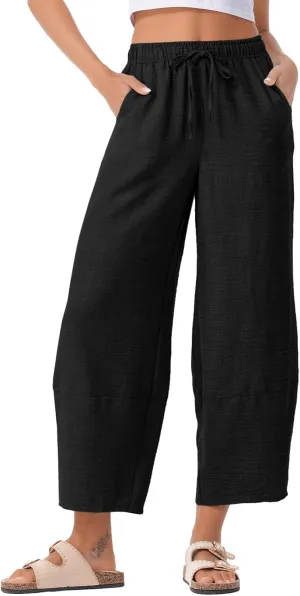 EVALESS Womens Baggy Wide Leg Pants Casual Drawstring Elastic Waisted Palazzo Harem Trousers with Pockets