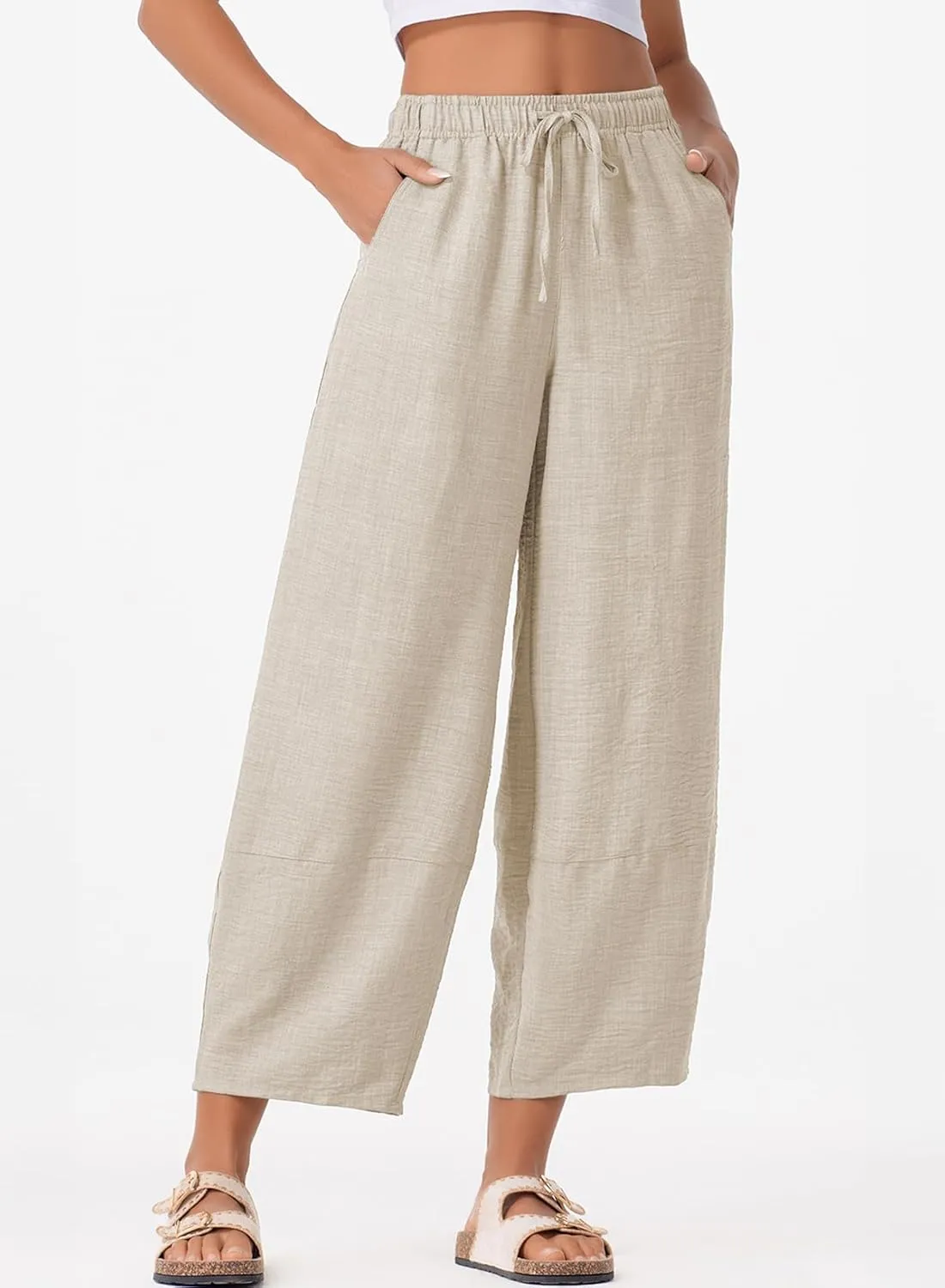 EVALESS Womens Baggy Wide Leg Pants Casual Drawstring Elastic Waisted Palazzo Harem Trousers with Pockets