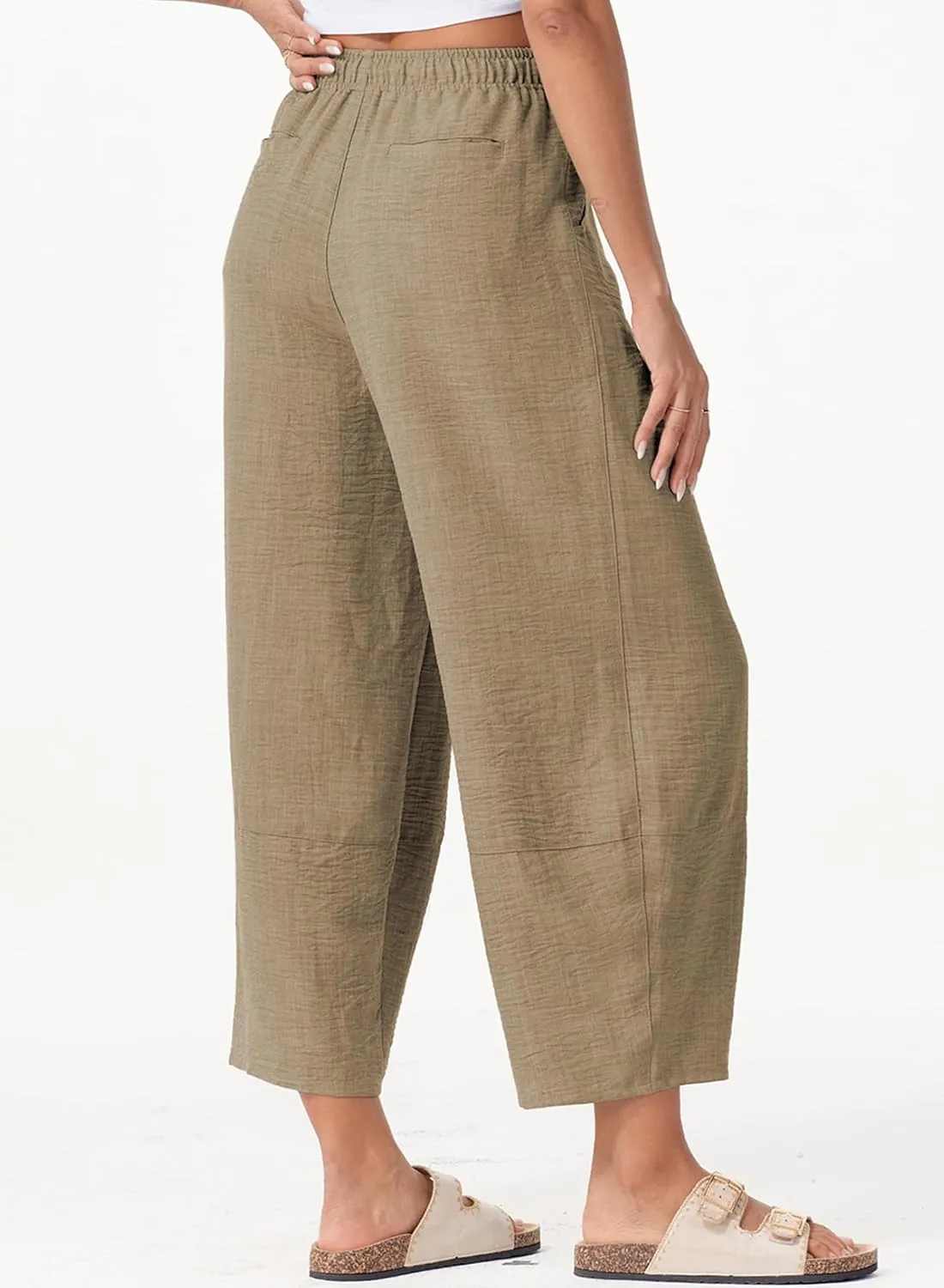 EVALESS Womens Baggy Wide Leg Pants Casual Drawstring Elastic Waisted Palazzo Harem Trousers with Pockets