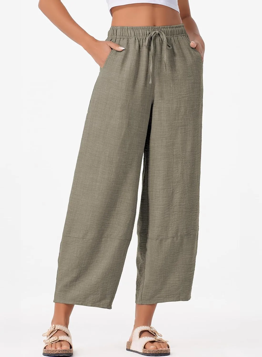 EVALESS Womens Baggy Wide Leg Pants Casual Drawstring Elastic Waisted Palazzo Harem Trousers with Pockets