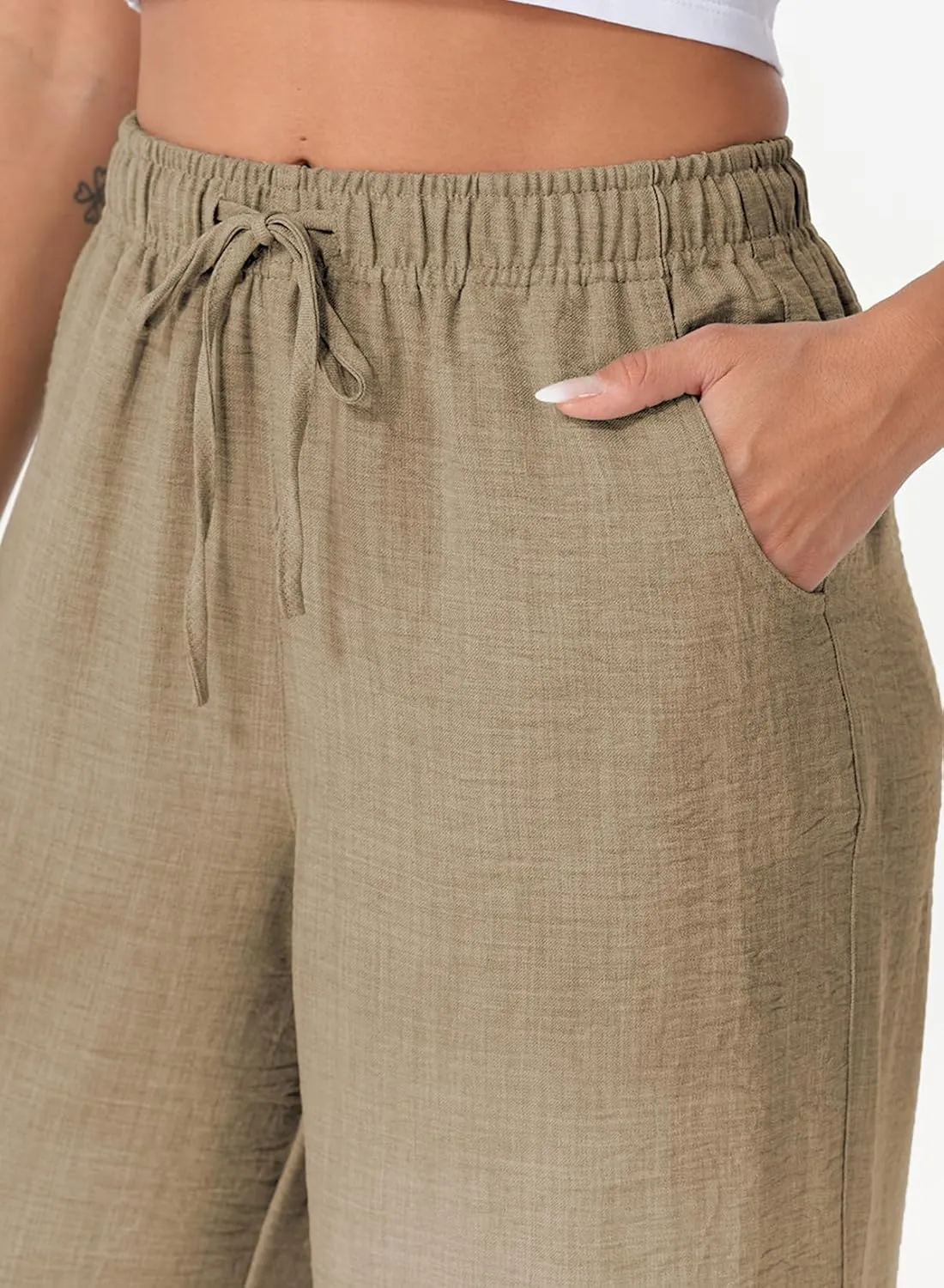 EVALESS Womens Baggy Wide Leg Pants Casual Drawstring Elastic Waisted Palazzo Harem Trousers with Pockets