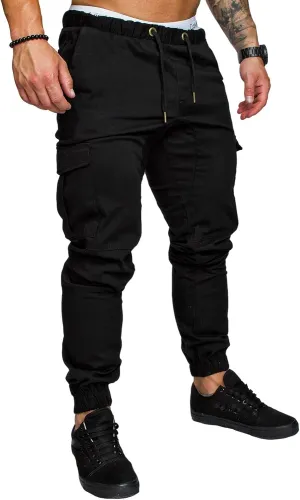 evzosrz Men's Jogger Pants Multi Pockets Sports Drawstring Trousers Elastic Waist Stretch Slim Fit Sports Cargo Pants