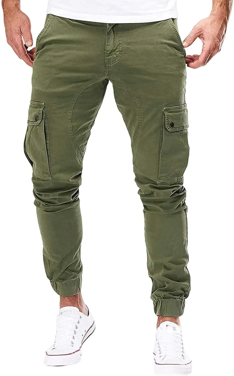 evzosrz Men's Multi Pocket Slim Fit Cargo Pants Military Outdoor Joggers Hiking Trousers Lightweight Closed Bottom Pant