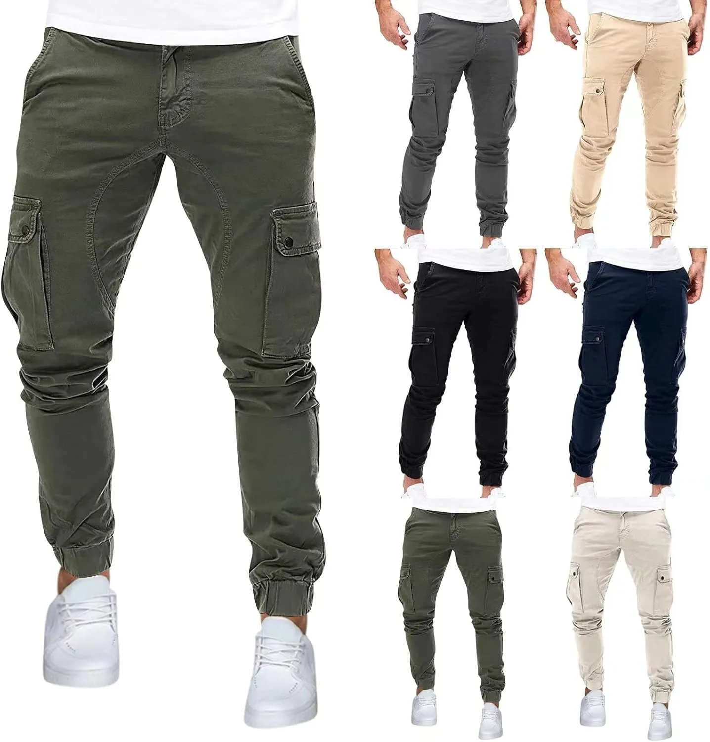 evzosrz Men's Multi Pocket Slim Fit Cargo Pants Military Outdoor Joggers Hiking Trousers Lightweight Closed Bottom Pant