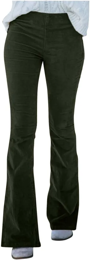 Firzero Corduroy Pants for Women High Waist Casual Flared Pants Vintage Baggy Wide Leg Bell Bottom Trousers with Pockets
