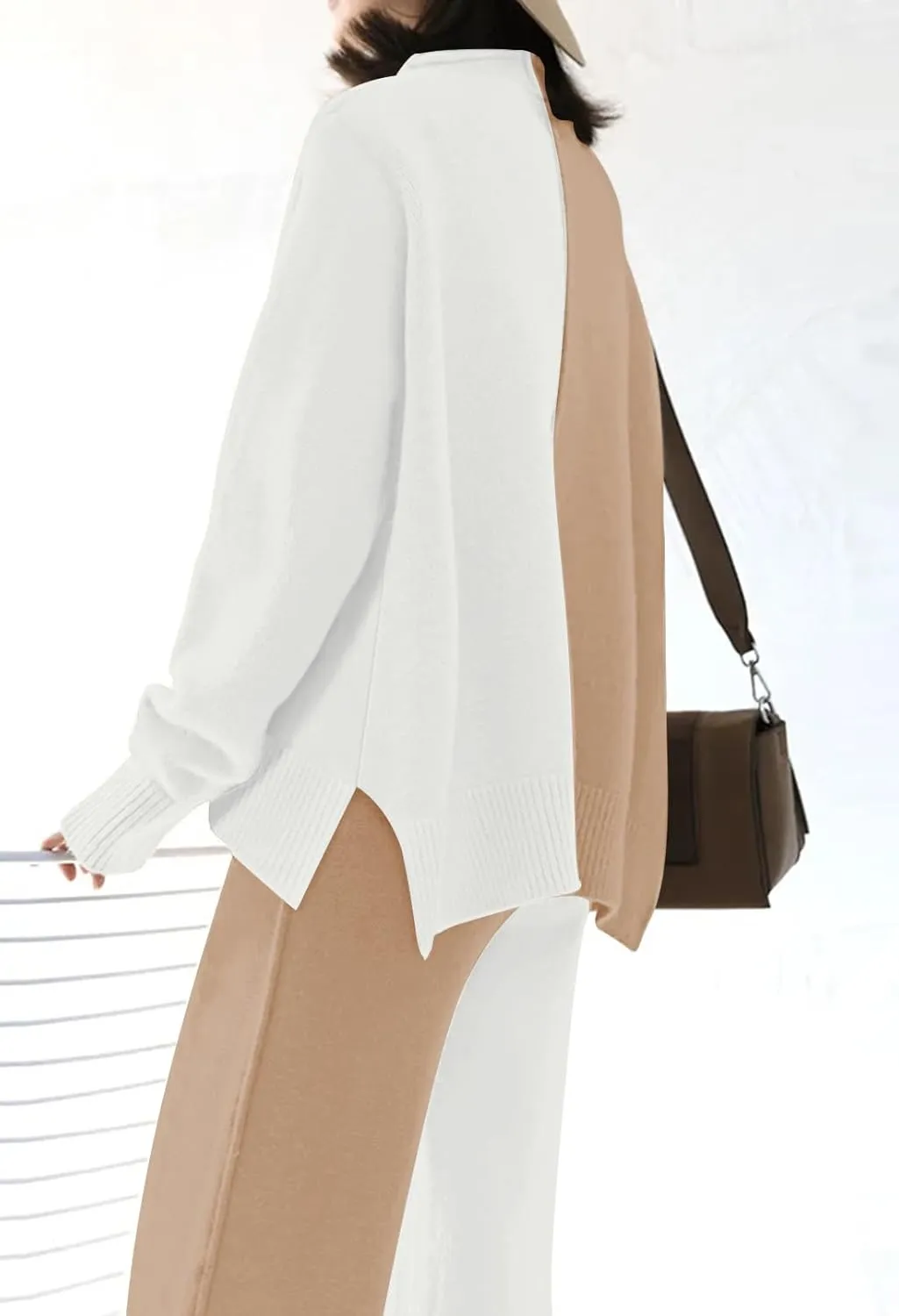 Fixmatti Women Knit Sweatsuit Turtleneck Sweater Top and Wide Leg Pant 2 Piece Outfits
