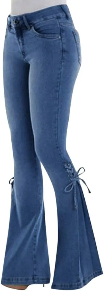 Flare Jeans for Women High Waisted Stretchy Bell Bottom Jean Plus Size Denim Pants Trendy Wide Leg Long Pant Trousers