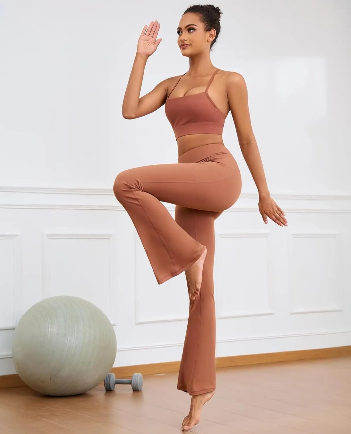 Flare Yoga Pants with Pockets for Women Wide Leg Tummy Control Flared Workout Leggings High Waist