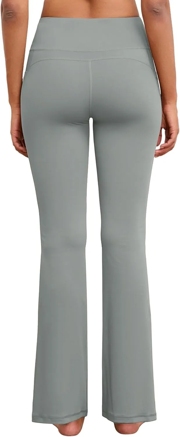 Flare Yoga Pants with Pockets for Women Wide Leg Tummy Control Flared Workout Leggings High Waist