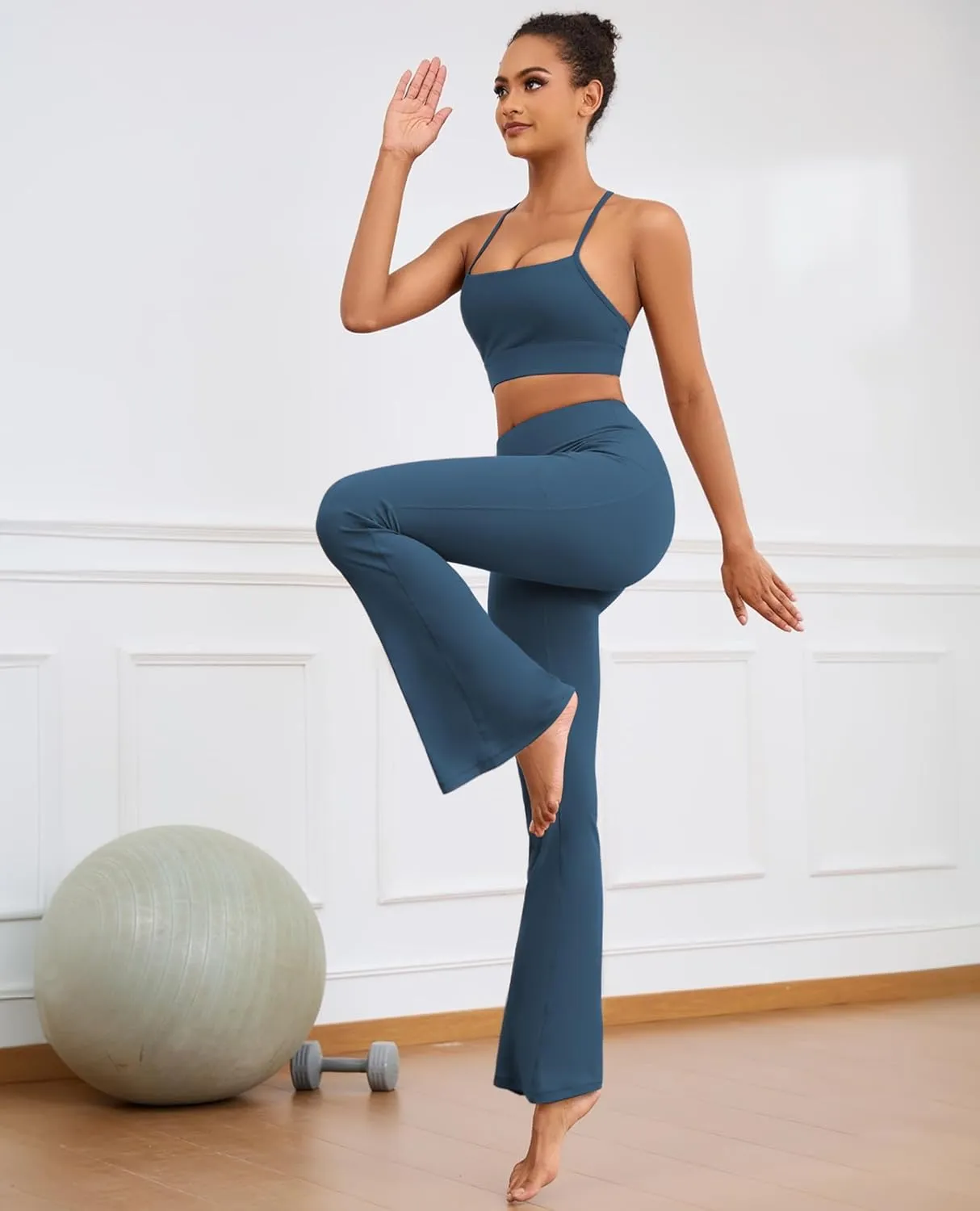 Flare Yoga Pants with Pockets for Women Wide Leg Tummy Control Flared Workout Leggings High Waist