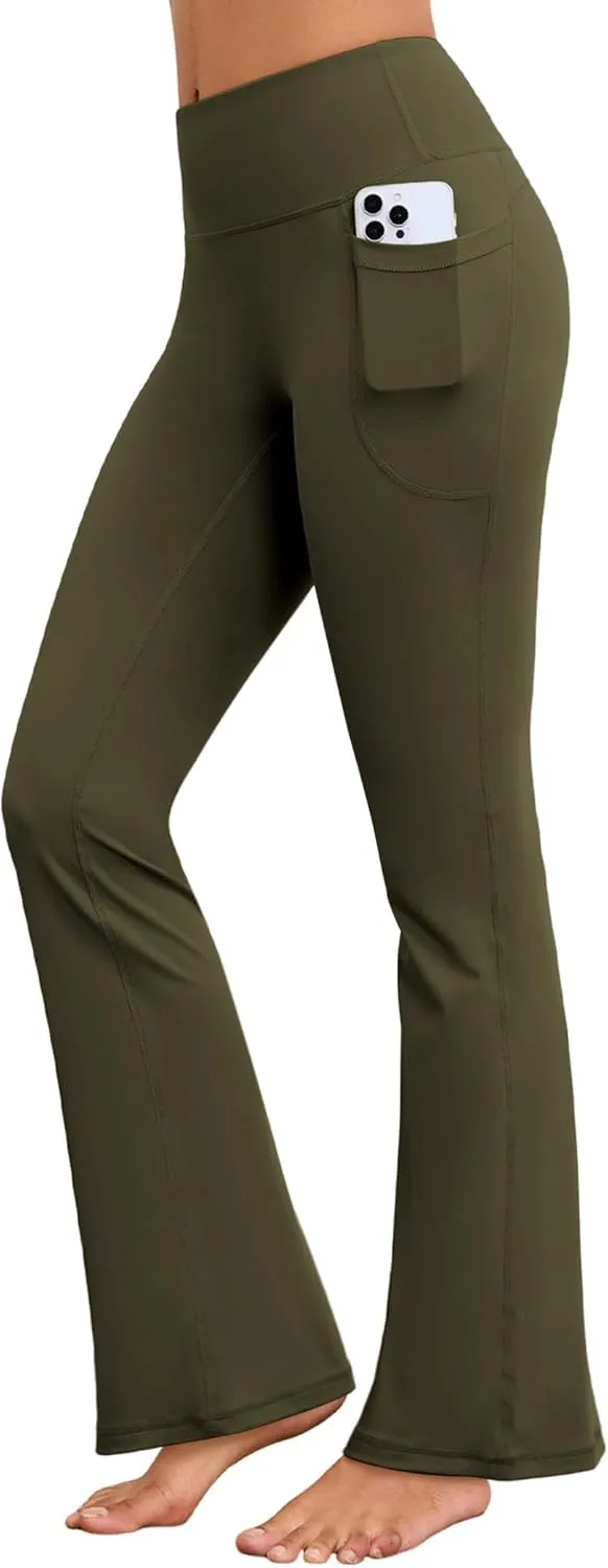 Flare Yoga Pants with Pockets for Women Wide Leg Tummy Control Flared Workout Leggings High Waist