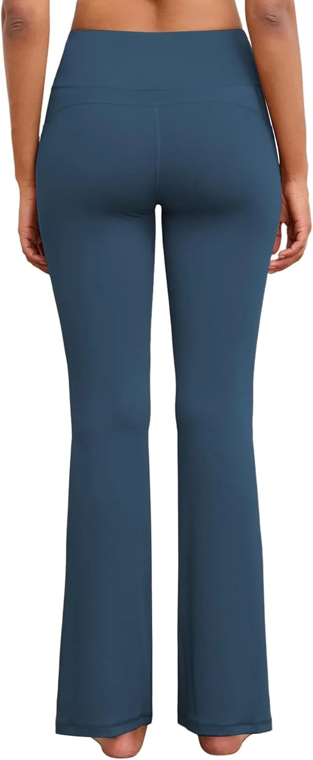 Flare Yoga Pants with Pockets for Women Wide Leg Tummy Control Flared Workout Leggings High Waist