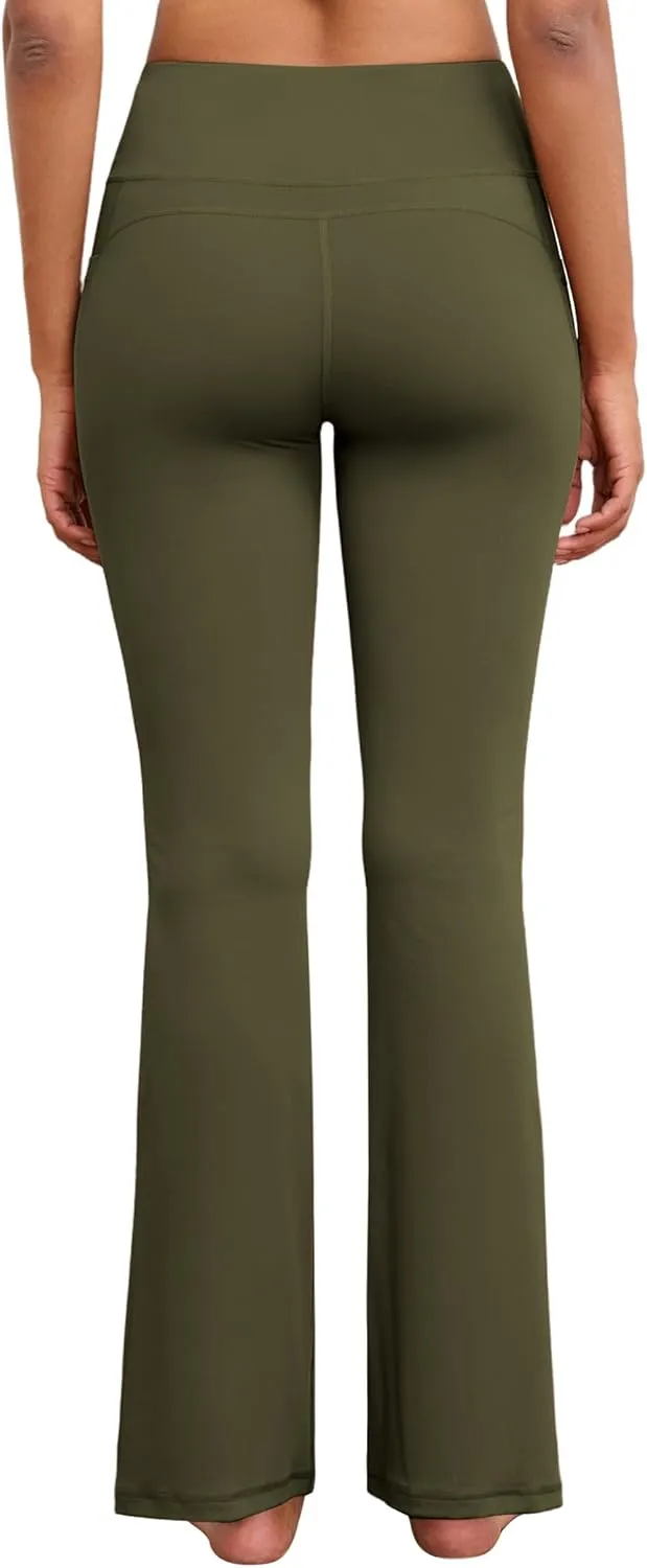 Flare Yoga Pants with Pockets for Women Wide Leg Tummy Control Flared Workout Leggings High Waist