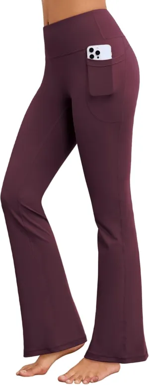 Flare Yoga Pants with Pockets for Women Wide Leg Tummy Control Flared Workout Leggings High Waist