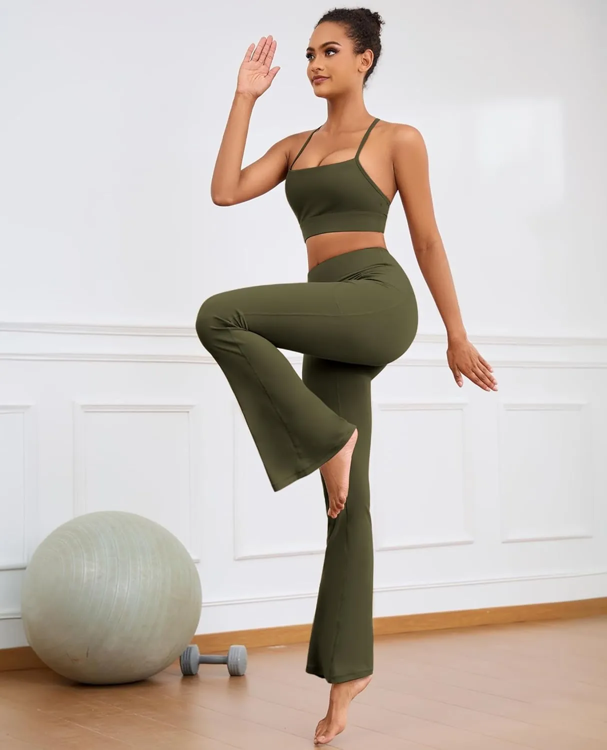 Flare Yoga Pants with Pockets for Women Wide Leg Tummy Control Flared Workout Leggings High Waist