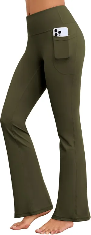 Flare Yoga Pants with Pockets for Women Wide Leg Tummy Control Flared Workout Leggings High Waist
