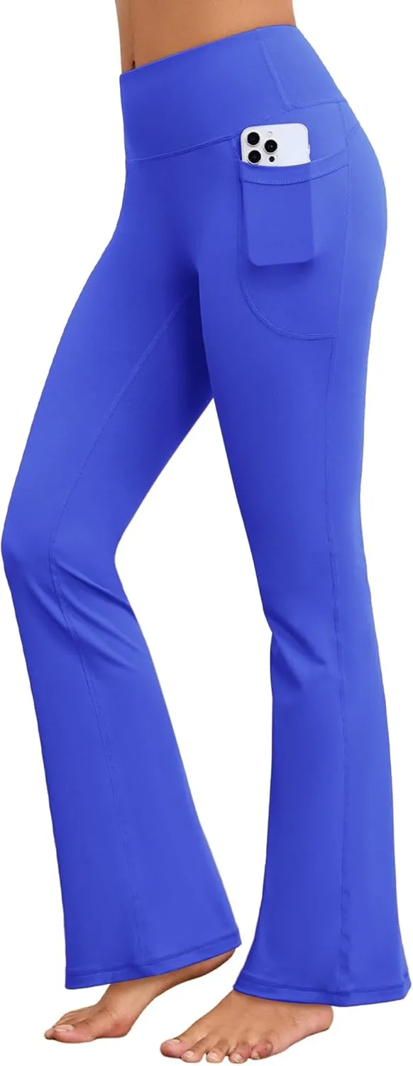 Flare Yoga Pants with Pockets for Women Wide Leg Tummy Control Flared Workout Leggings High Waist