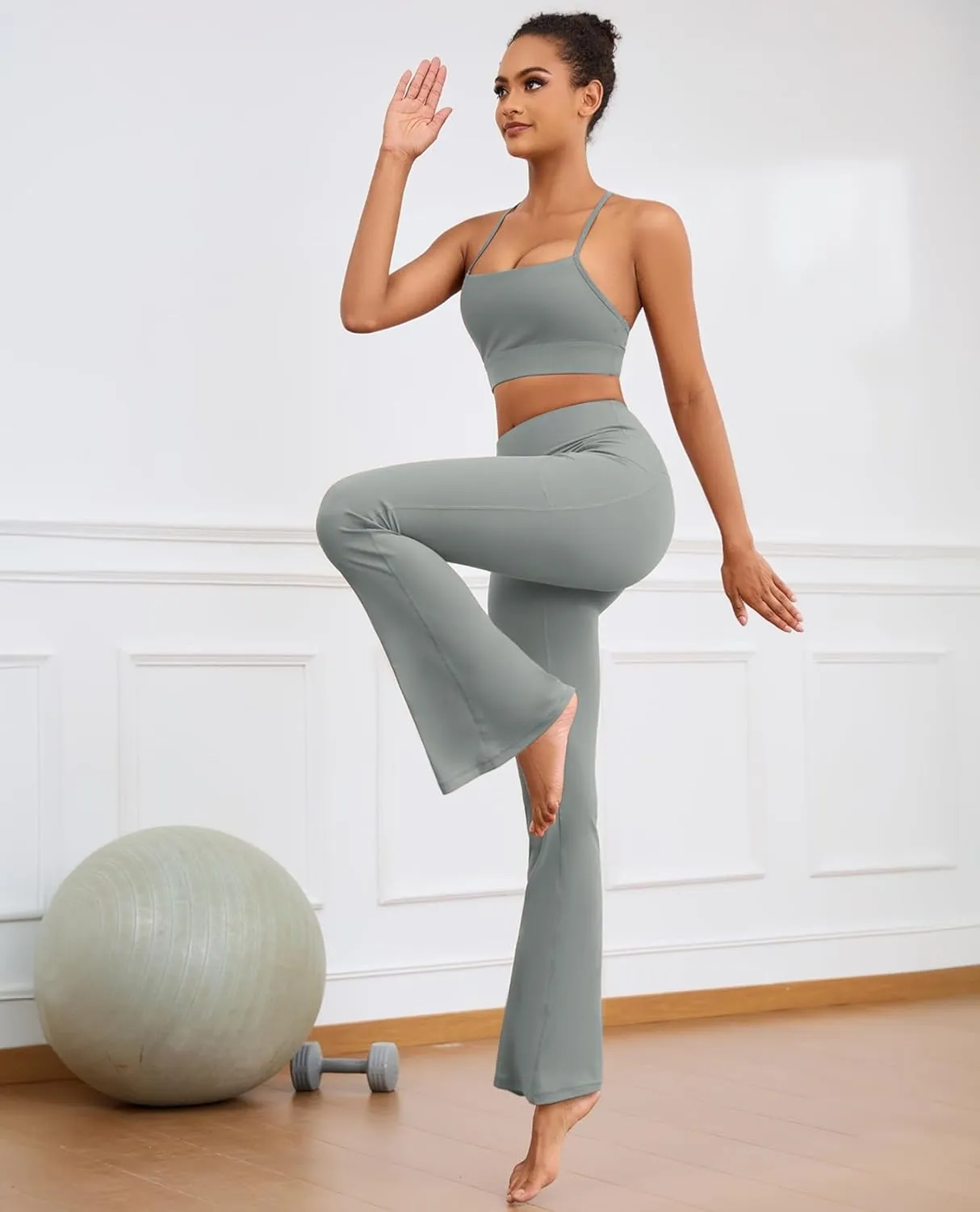 Flare Yoga Pants with Pockets for Women Wide Leg Tummy Control Flared Workout Leggings High Waist