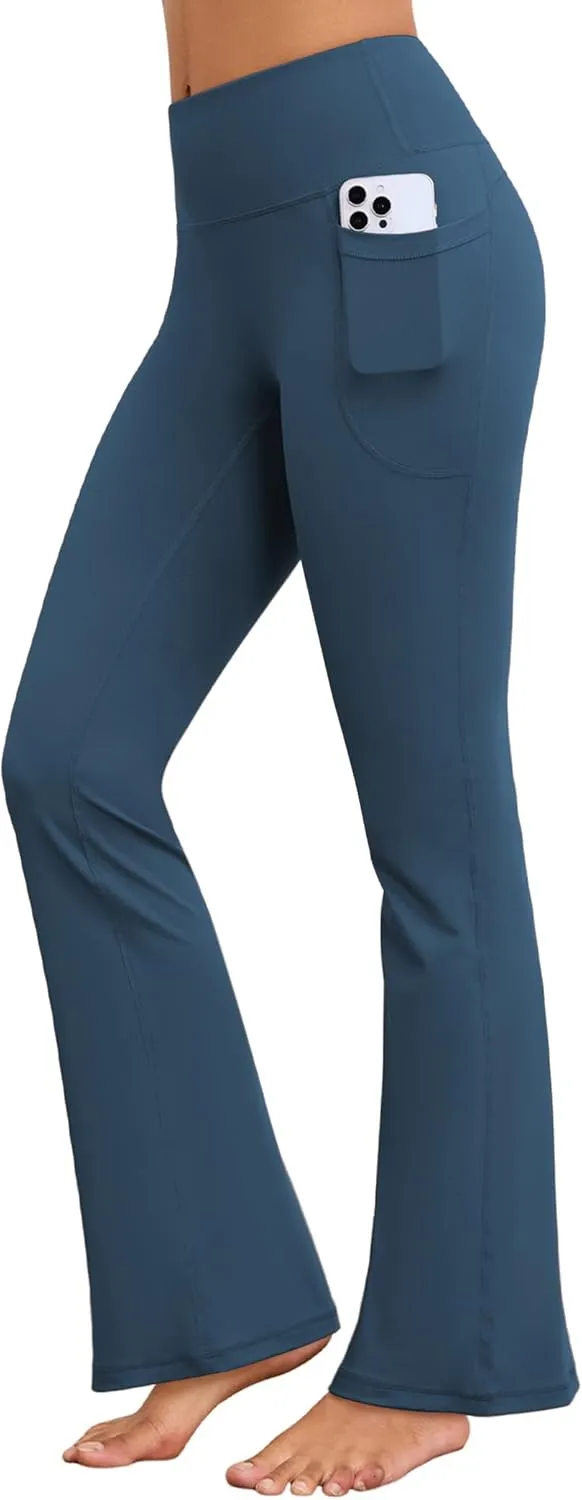 Flare Yoga Pants with Pockets for Women Wide Leg Tummy Control Flared Workout Leggings High Waist