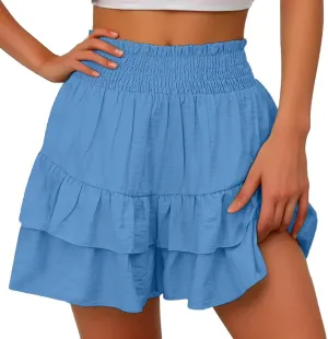 Flowy Shorts for Women Casual Boho Floral Skorts Ruffle Mini Skirts Running Tennis Butterfly Short Summer Beach Short
