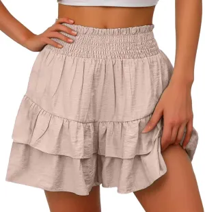 Flowy Shorts for Women Casual Boho Floral Skorts Ruffle Mini Skirts Running Tennis Butterfly Short Summer Beach Short