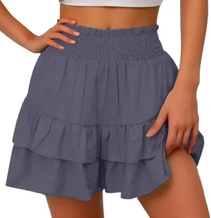 Flowy Shorts for Women Casual Boho Floral Skorts Ruffle Mini Skirts Running Tennis Butterfly Short Summer Beach Short