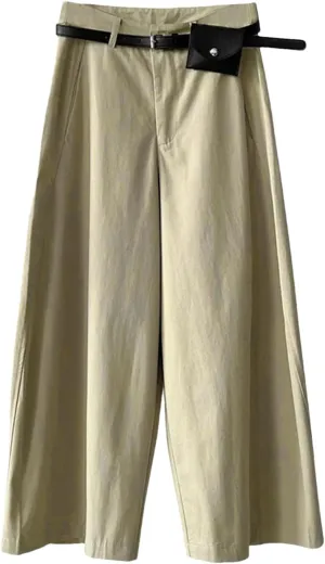 Fnfmrfmr Loose Casual Wide Leg Pants for Women Belt High Waist Solid Pockets Buttons Trousers